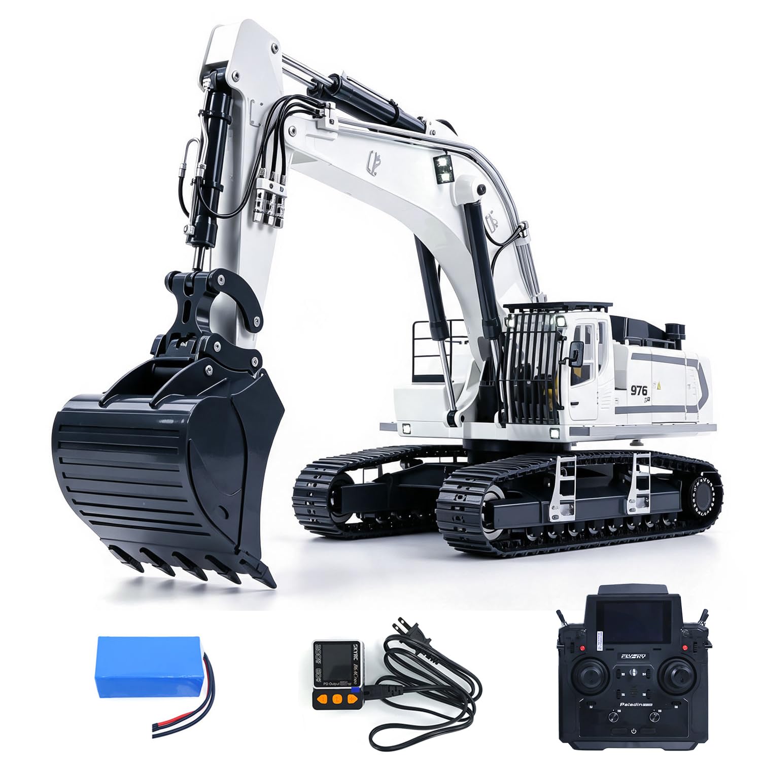 Excavatrice RC en métal 1/12 avec vannes hydrauliques à 6 canaux