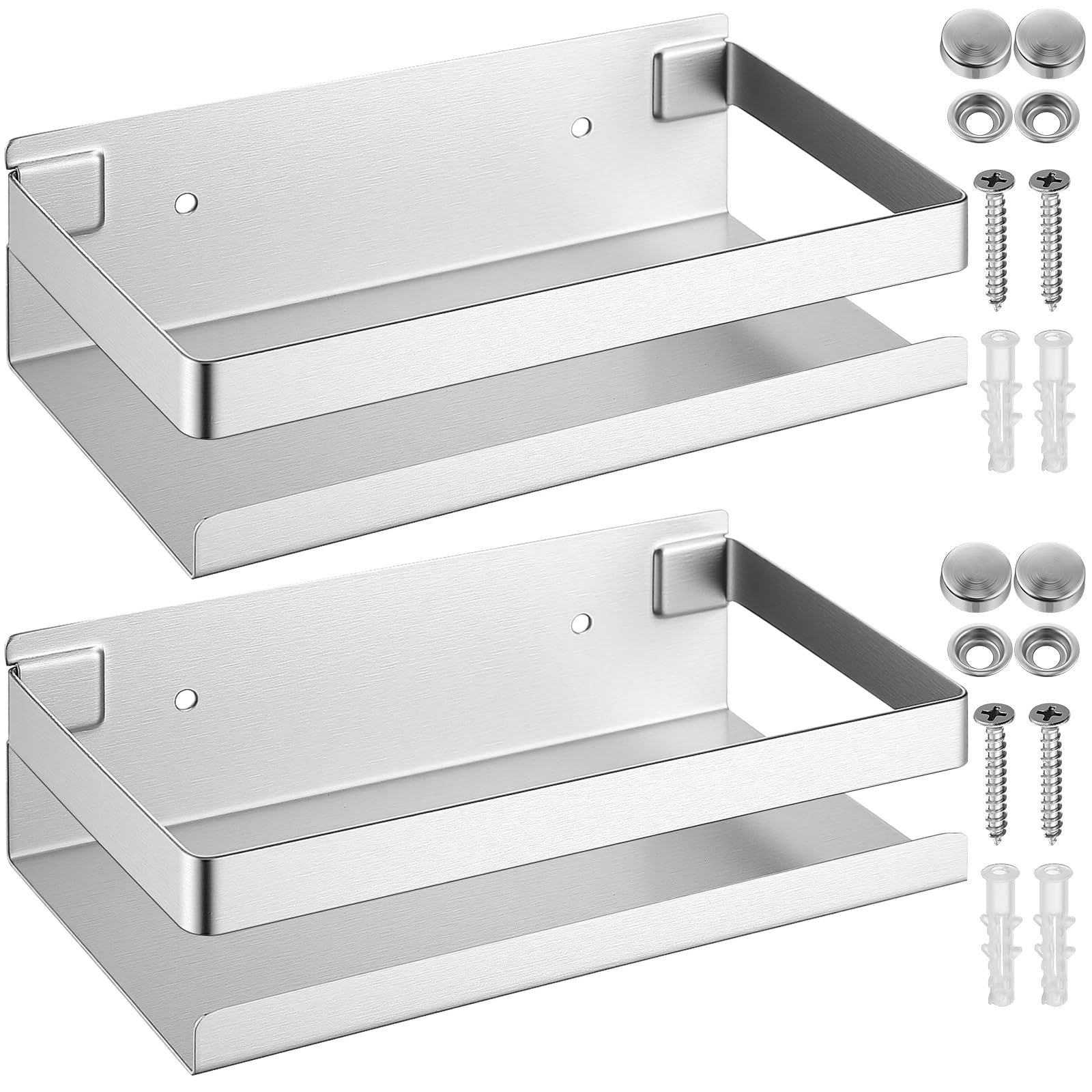 Lallisa 2 Pieces Stainless Steel Shelf Bathroom Shower Floating Shelves Wall Mounted Shower Caddy Basket Shelf Storage Organizer Shelves for Bathroom,