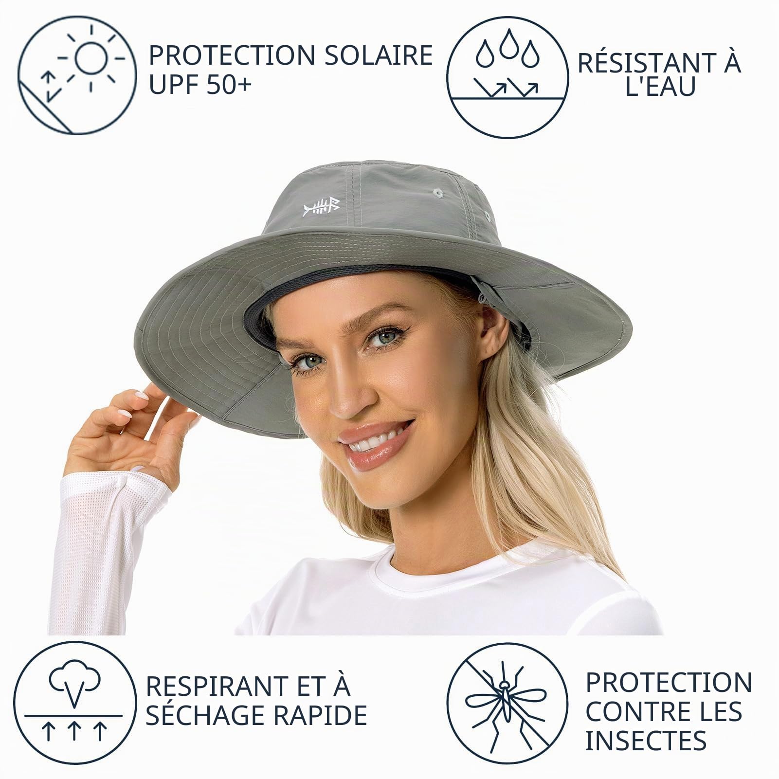 Bassdash UPF 50+ Moustique Chapeau de Soleil avec Filet de Tête Caché et Rabat de Cou pour Hommes Femmes Pêche en Plein Air Randonnée Camping