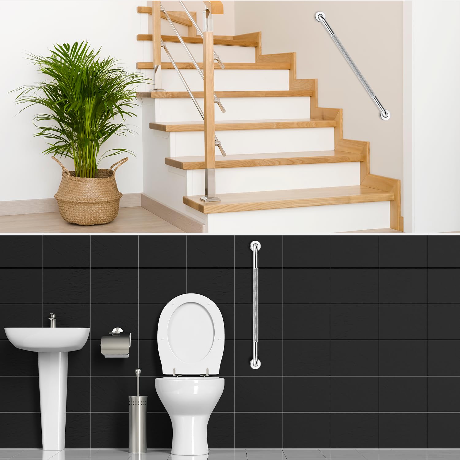 supregear Maniglia Doccia Anziani (2-Pezzi), Maniglione Bagno Antiscivolo Disabili, Maniglioni per Anziani, Maniglia per Doccia in Acciaio Inossidabile 304, Supporto in Bagno per Disabili, 60 cm