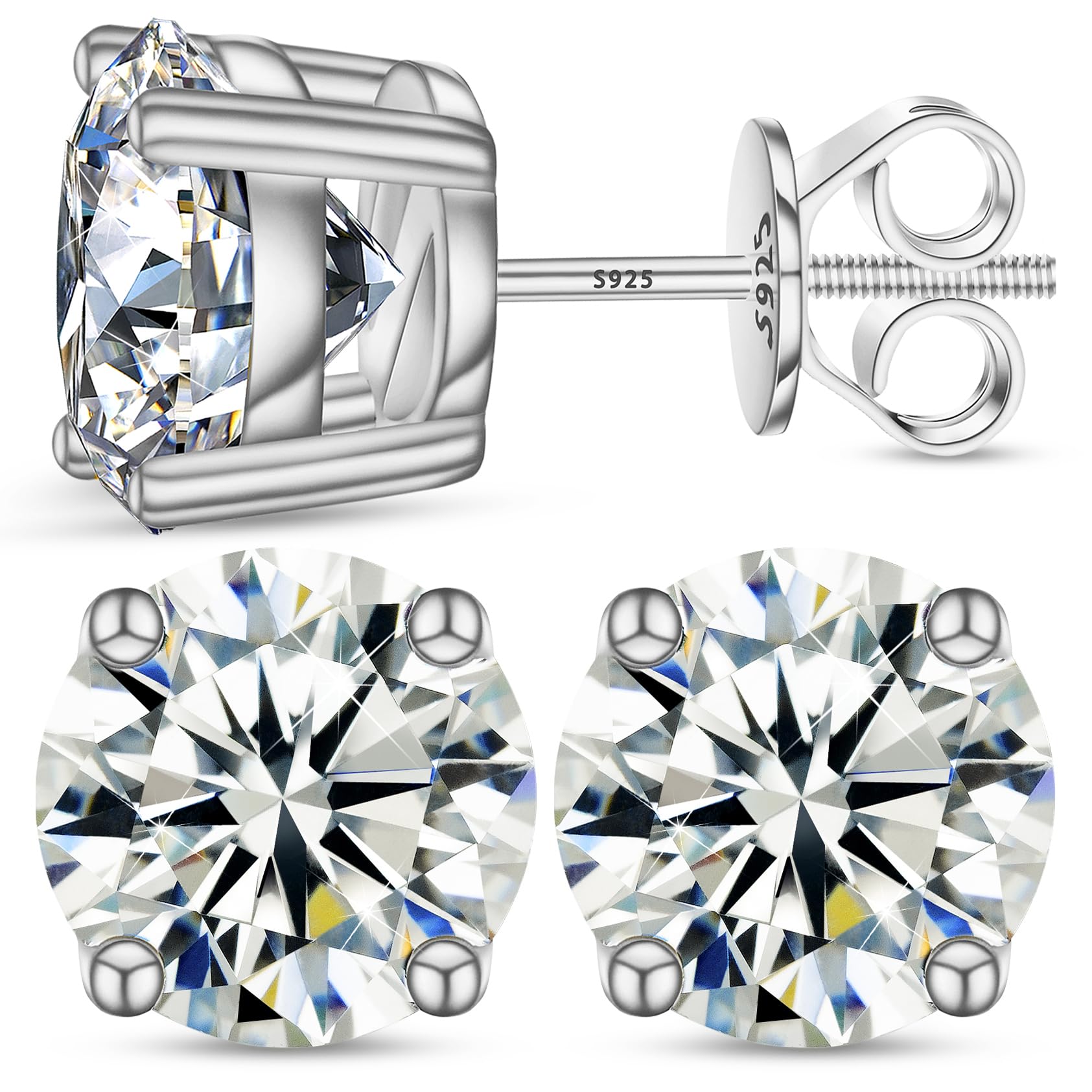 TUHE Moissanite Stud Earrings Lab Created Imitation Diamond Earrings Screw Back 18k Gold Plated S925 Sterling Silver Hypoallergenic D Color VVS1