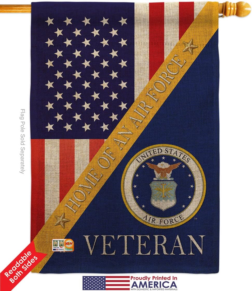 Home of Air Force Burlap House Flag Dowel Set Armed Forces USAF United State American Military Veteran Retire Official Small Decorative Gift Yard Banner Double-Sided Made In USA 28 X 40