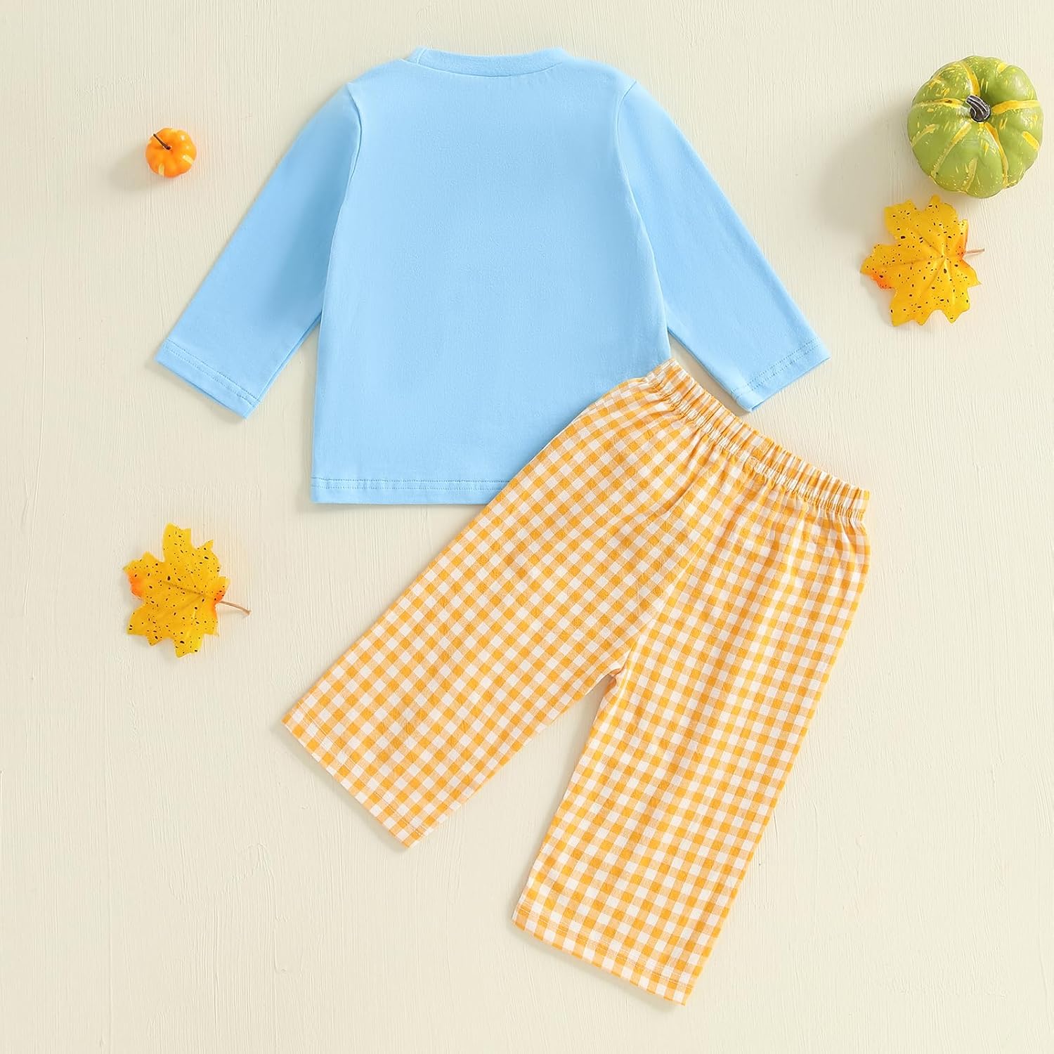 Toddler Baby Boy Halloween Ghost Pumpkin Outfit Long Sleeve Embroidery Tshirt Gingham Pants 2 Piece Smocked Clothes - Image 3
