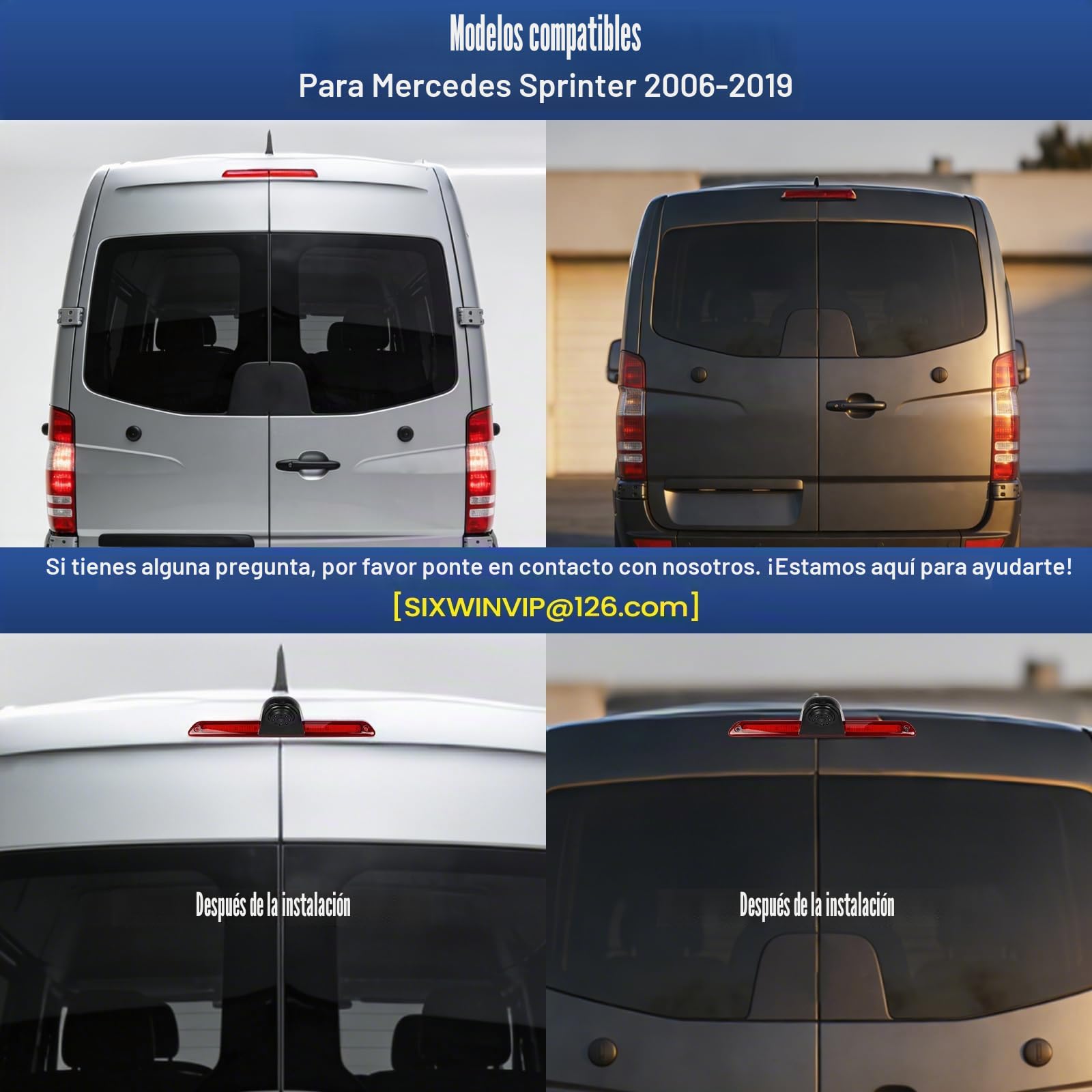SIXWIN Cámara Trasera para Mercedes Sprinter 2006-2019, 720P, IP67, Ángulo 140°, Fácil Instalación, Kit Completo de Cables, Cámara de Marcha Atrás