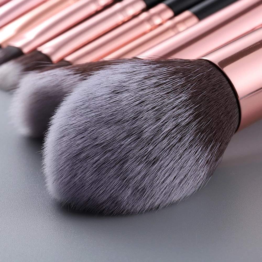 Juego De 15 Brochas De Maquillaje Sintéticas para Base, Difuminar Sombra De Ojos, Pestañas Y Cejas, Kit De 3 Brochas