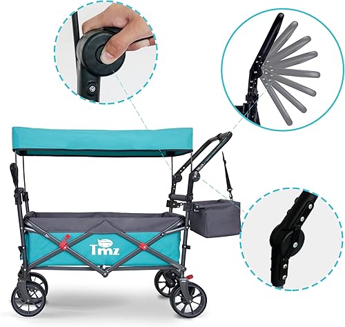 Miniatura 2 de TMZ Carro plegable para exteriores con toldo extraíble, carrito resistente de 265 libras con ruedas de goma, asas ajustables, canasta trasera, para
