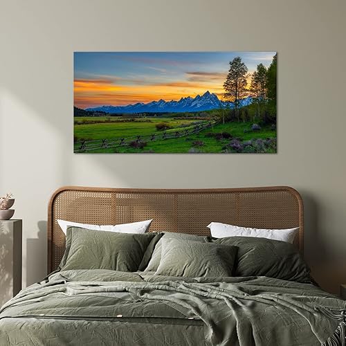 Miniatura 5 de Nachic Wall Cuadro colorido de la puesta de sol, arte de pared, pintura de paisaje de montaña de Grand Teton, impresiones en lienzo, obras de arte