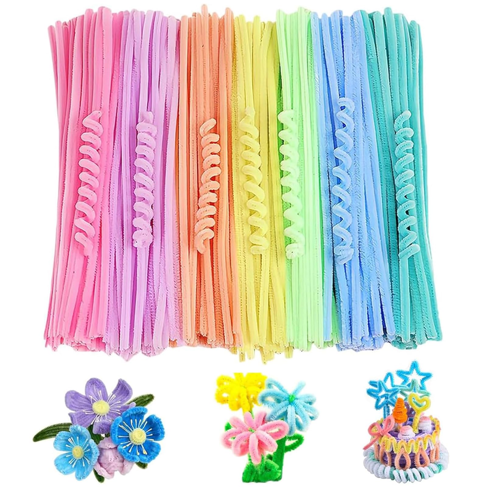 200 PCS Pipe Cleaners for Craft, 7 Macaron Colors 30cm Flexible Rainbow Chenille Stems Curved Plush Pipe Cleaner, Pipecleaners Craft for Handcrafting and Christmas Tree DIY Decorating