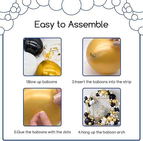 Miniatura 3 de COKAOBE Kit de arco de guirnalda de globos negros y dorados, 124 globos de látex de confeti negro y blanco metálico dorado para Año Nuevo,