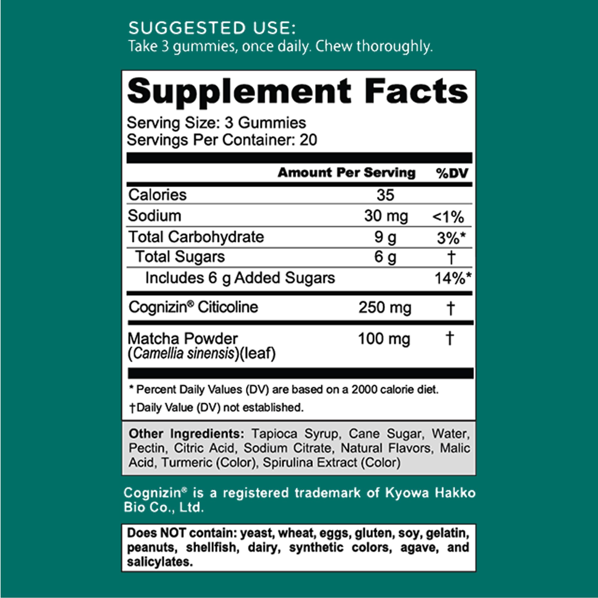 Goli Matcha Mind Cognitive Gummies with Cognizin Citicoline - 250mg Citicoline Plus Matcha Powder - Brain Health and Focus Support - Vegan, Non-GMO, Gluten-Free — Amazon image 6