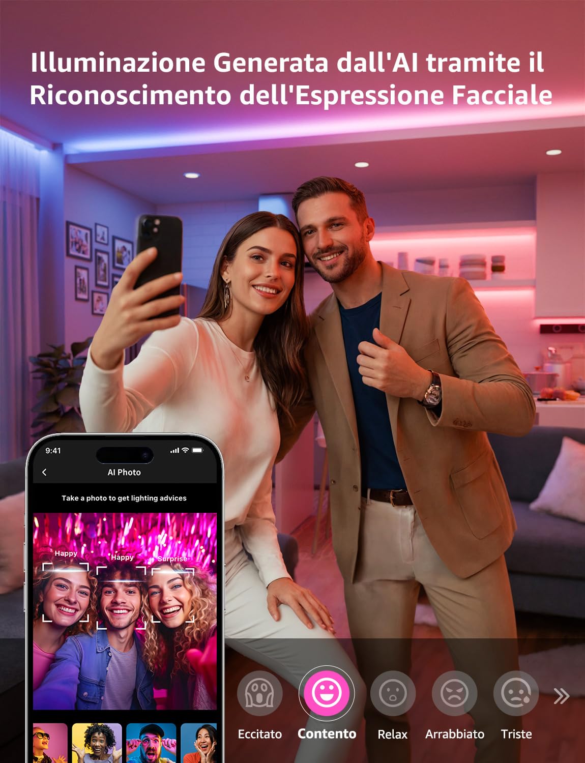 Lepro S1 AI Taśma LED 10 M, inteligentna wewnętrzna taśma LED współpracuje z Alexa/Google Assistant, Wi-Fi i Bluetooth, paski LED, synchronizacja muzyki do telewizora, projektant niestandardowego