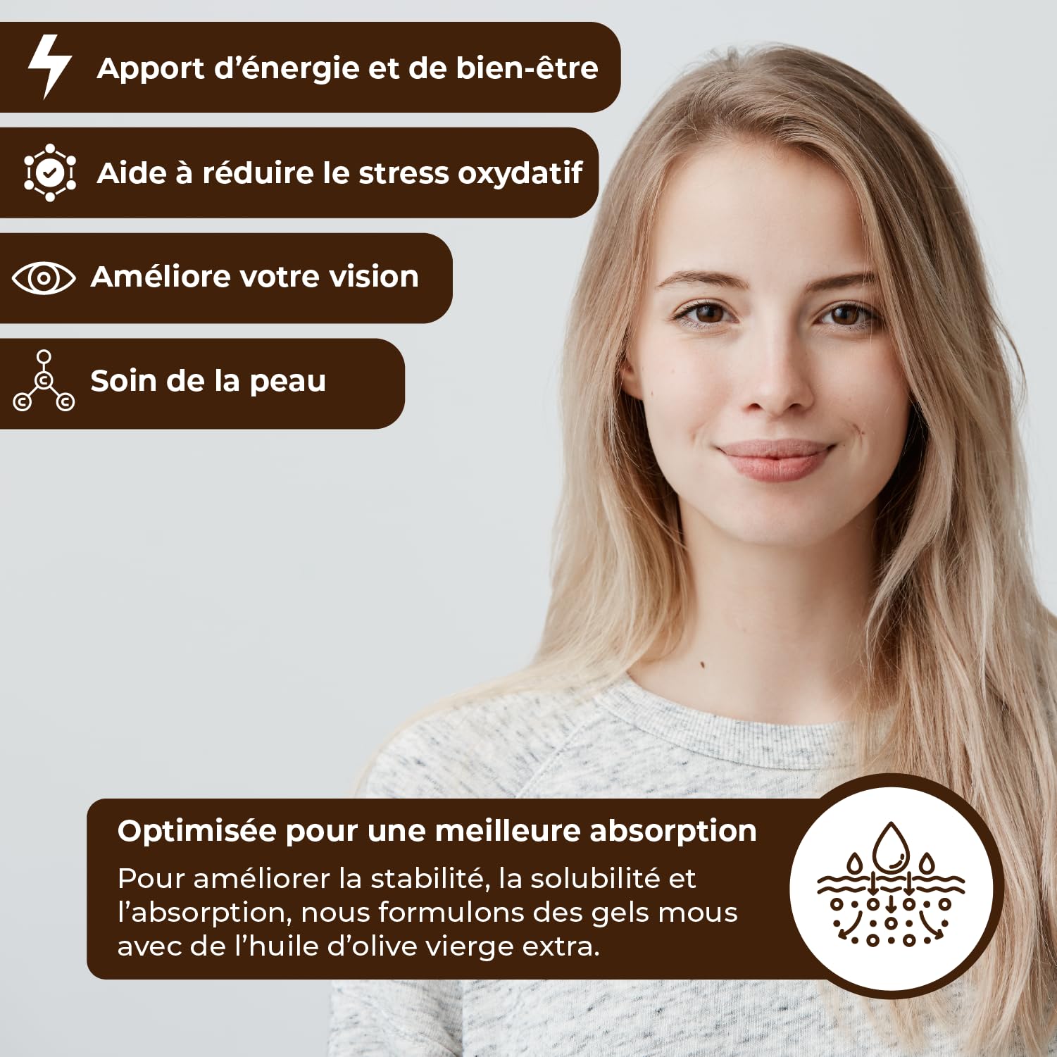 Astaxanthine Astapure® - Propriétés Antioxydantes Naturelles CoQ10 Huile D’olive Vierge Extra - Bienfaits pour la Peau, la Vue et le Cœur