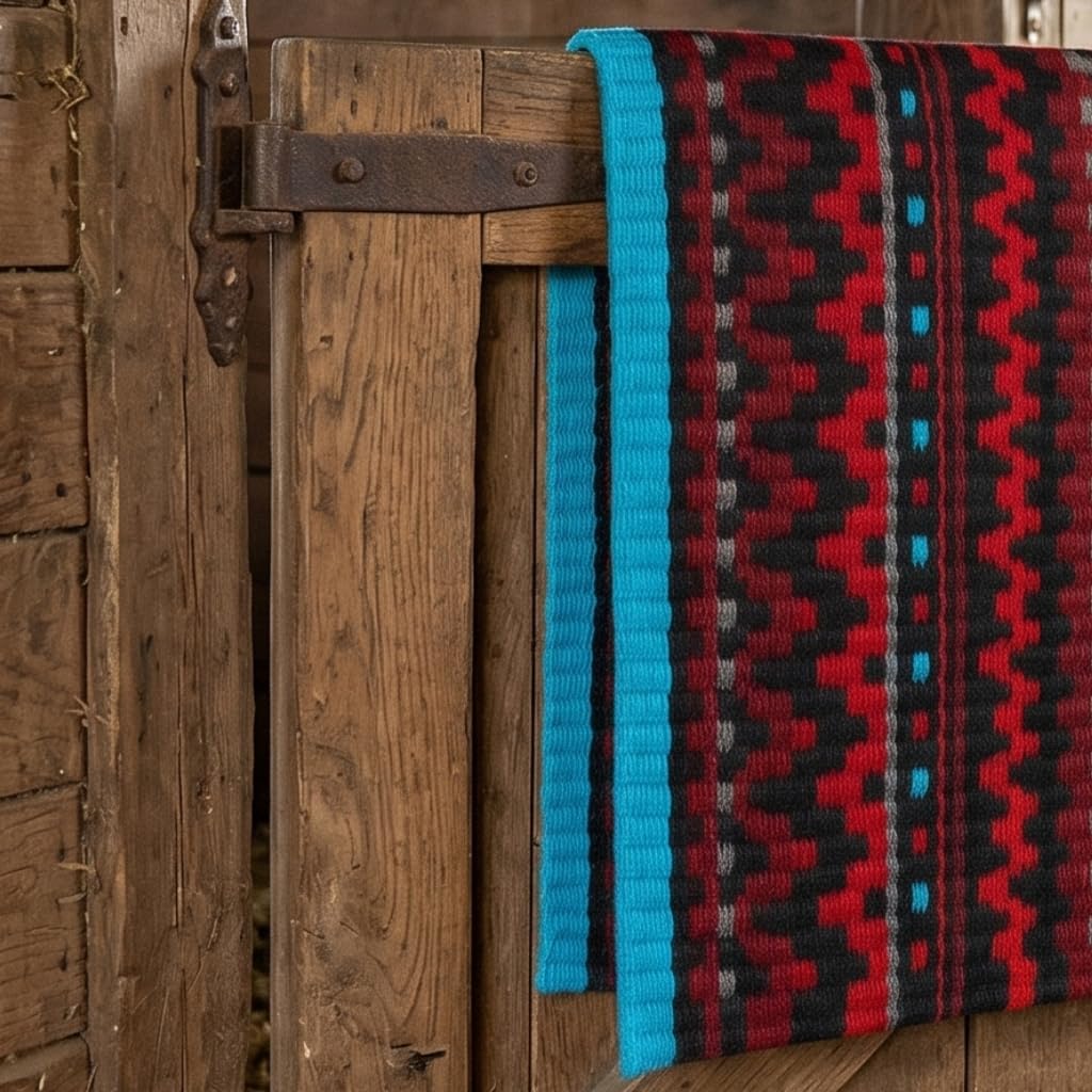 Western Show Saddle Pad/Blanket for Horses - Handmade Wool Saddle Blanket with New Zealand Design, Thick, Durable & Comfortable for Horse Riding (34” L x 36” W x 1) M52