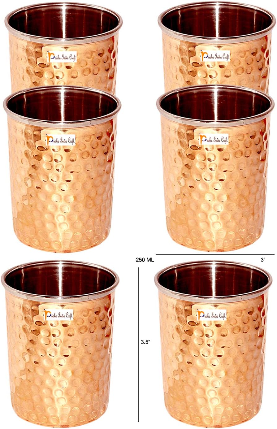 Set of 6 Prisha India Craft Copper Cup Water Tumbler