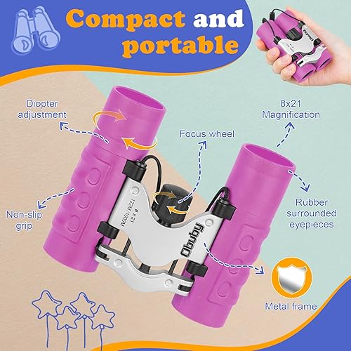 Vista 70 de Binoculares para niños. Los mejores regalos para los niños de 3 a 12 años. Binoculares de juguete para Niños Niñas, Óptica de 8x21 real de alta