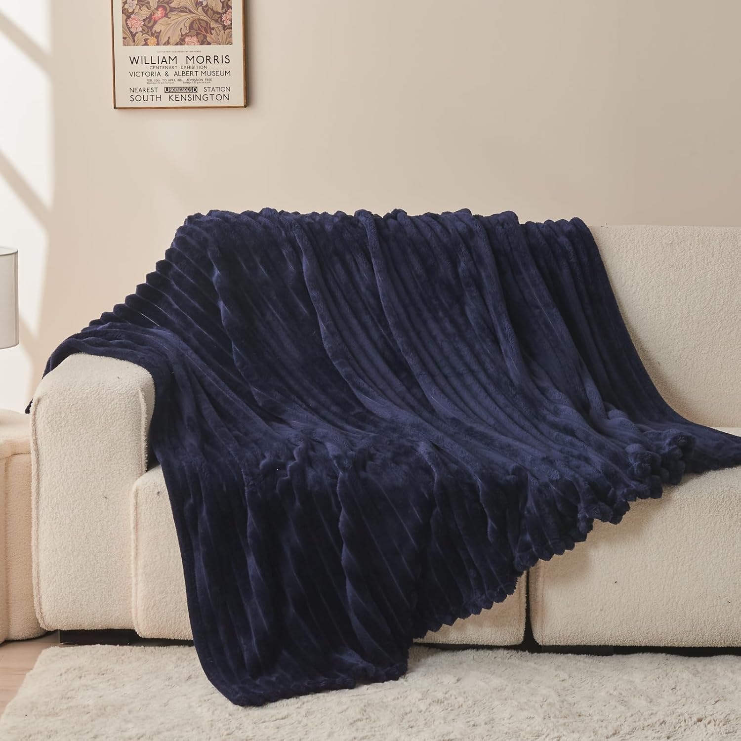 NEWCOSPLAY Super Soft Twin Blanket Dark Navy Premium Silky Flannel Fleece 3D Ribbed Jacquard Lightweight Bed Blanket All Season Use (Dark Navy Ribbed, Twin(60"x80")) - Image 8