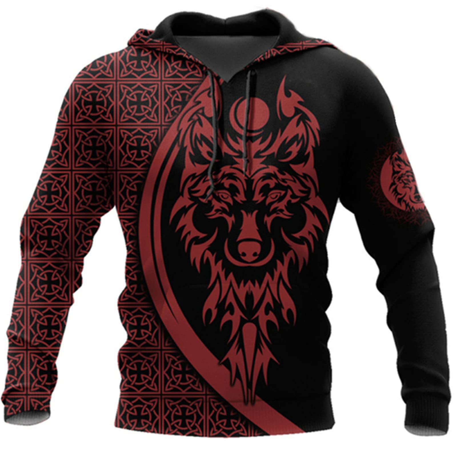 Men's Viking Hoodie Fashion Viking Tattoo 3D Printed Pullover Long Sleeve Sweatshirt Jacket Tops Streetwear
