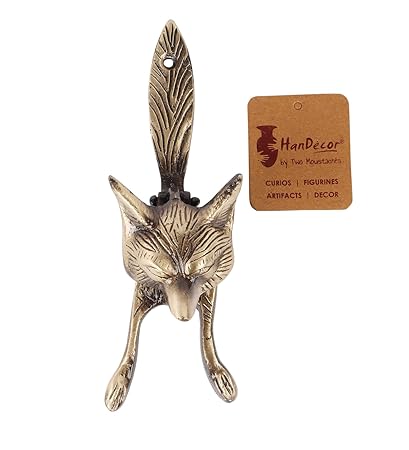 Two Moustaches Fox Head Design Brass Door Knocker (Standard, Antique Finish)