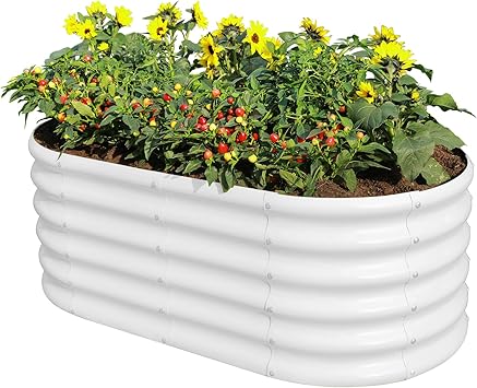 Land Guard 18 Tall 42ft Galvanized Raised Garden Bed Kit, Galvanized Planter Garden Boxes Outdoor, Oval Large Metal Raised Garden Bed for Vegetables......... Pearl White, 421.5ft