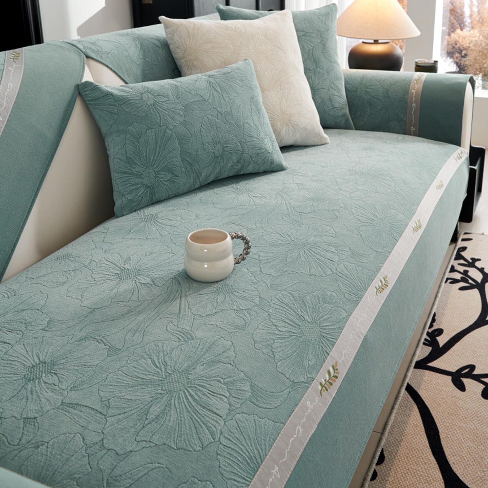 Housse de canapé en chenille de luxe beige pour mobilier haut de gamme