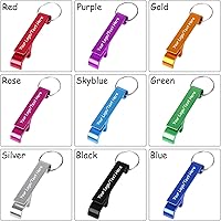 Vista 4 de 100 llaveros personalizados para abrebotellas a granel, recuerdos de boda con logotipo grabado, texto personalizado, abrebotellas de cerveza