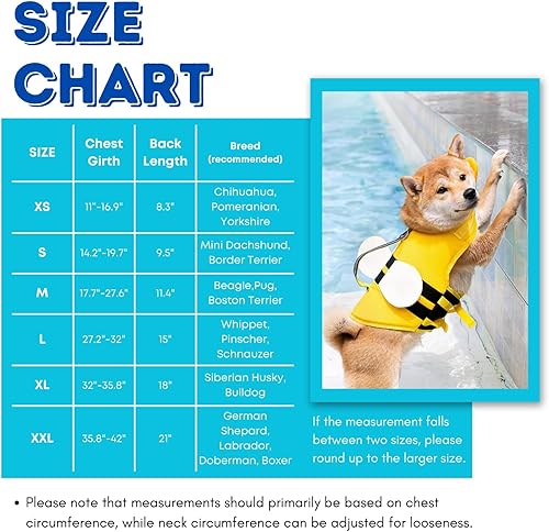 Miniatura 2 de Chaleco salvavidas para perros con bonito diseño de abeja, soporte extra para la barbilla, detalles reflectantes y mango de rescate fuerte con