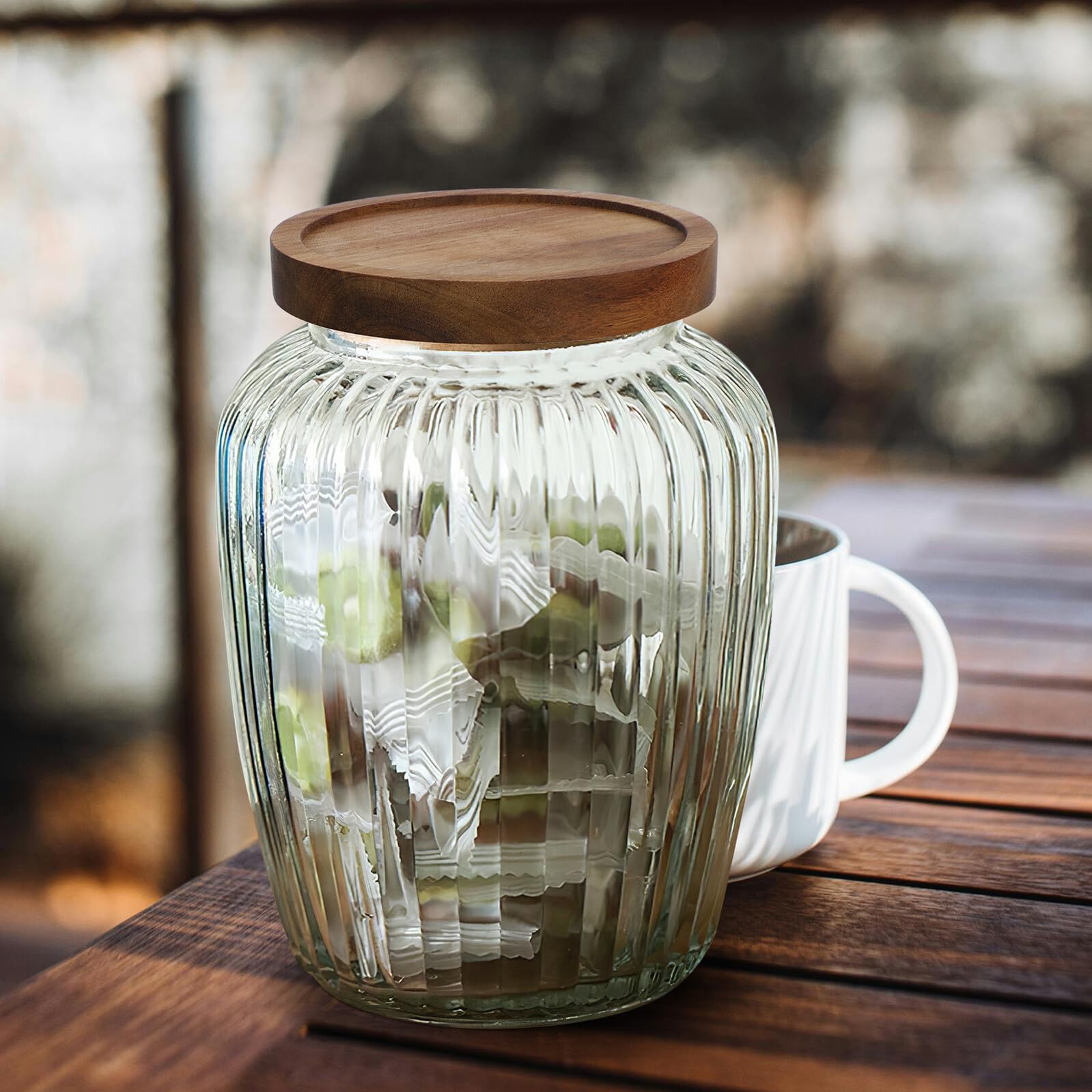 Healeved Tarro de para Almacenar Alimentos de 2200ml con Tapa de Madera y Sello Hermético y Conservar Frescura Adecuado para Organizar la Cocina