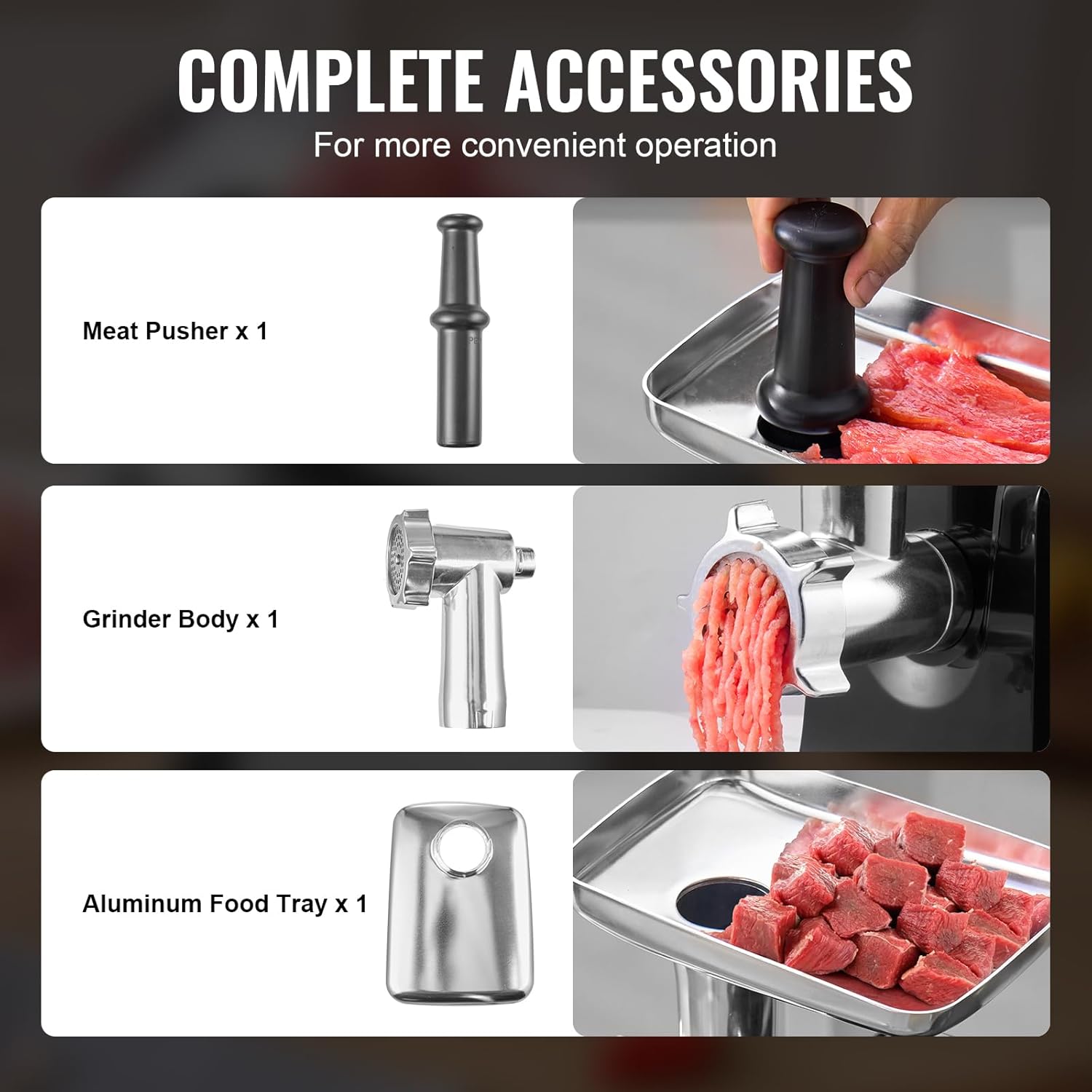 VEVOR Meat Grinder, 3 Lbs/Min Capacity Electric Meat Grinders with Blade, Grinding Plate, Sausage Maker, Kubbe Kit, Burger Press, Chopper Attachment, Stainless Steel Meat Mincer for Home Kitchen