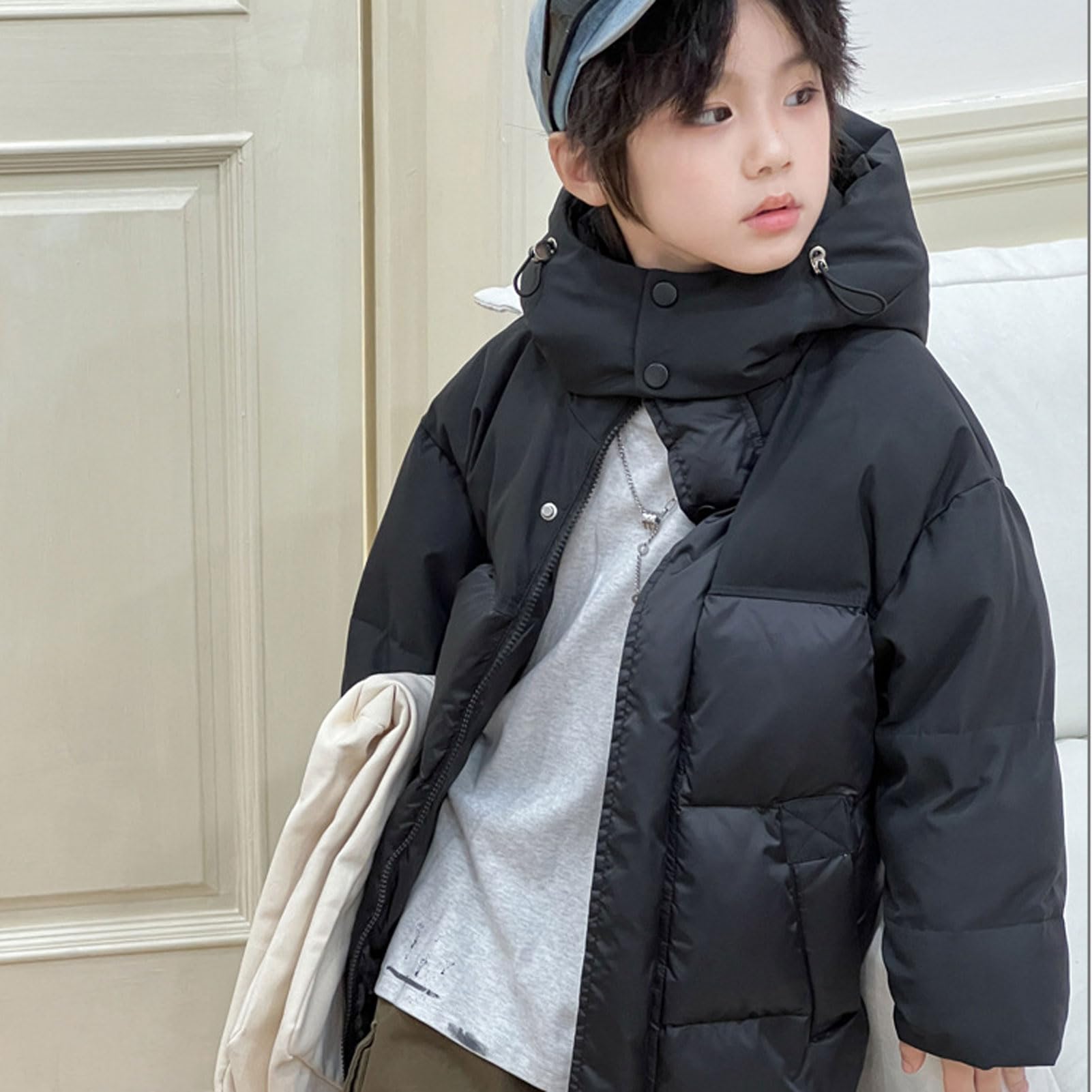 Cappotto Imbottito con Cappuccio Bambini e Bambina Piumini di Media Lunghezza Giaca Giubbino per Inverno
