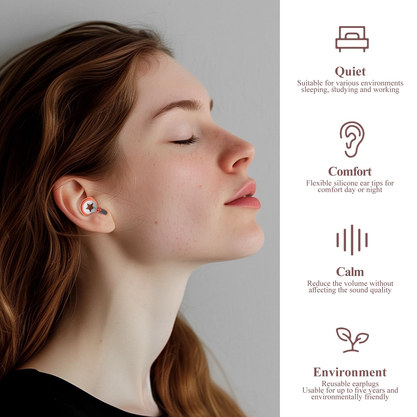 Tapones para los oídos con cancelación de ruido para dormir, protección auditiva, reutilizables y con cancelación de ruido, 3 pares de tapones para los oídos S-L, 26 dB, para dormir,