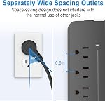 20FT 12-in-1 Surge Protected Power Strip with 1700J Capacity, Featuring 8 AC Outlets, 4 USB Ports (1 USB-C), 16AWG Long Extension Cord, 1250W/10A Rating, Angled Flat Plug Design - Ideal for Home Black