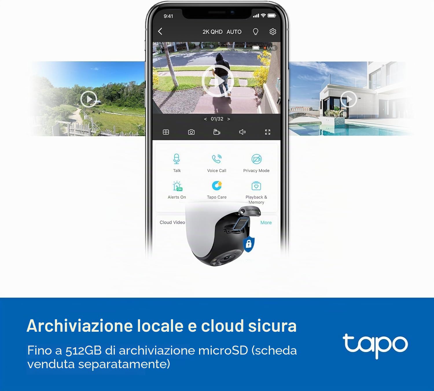 Tapo TP-Link C520WS, Telecamera di sicurezza Wi-Fi per esterni, definizione 4MP, visione notturna Starlight-Color, audio bidirezionale. Cloud Video Recording, Funziona con Alexa