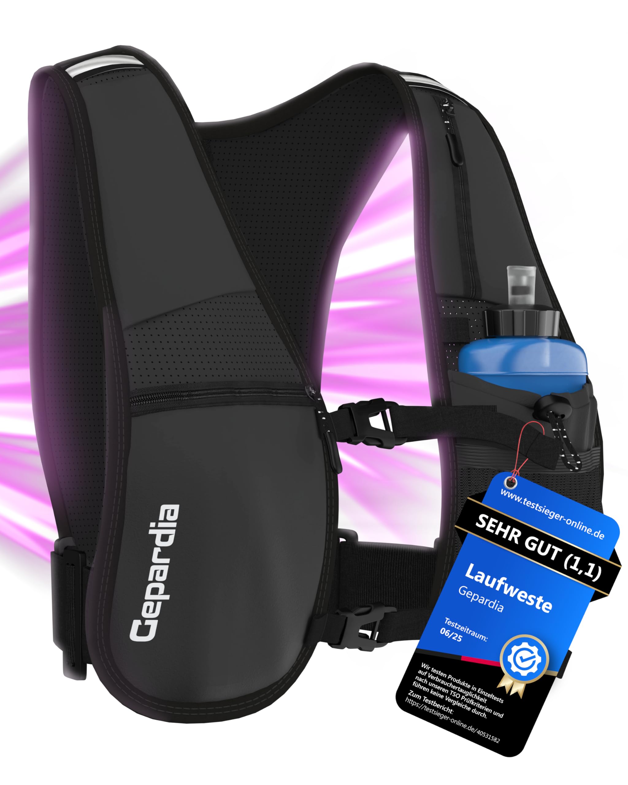 Laufweste Damen mit Trinkflasche – Ultraleicht, reflektierend, viel Stauraum, Softflask 500 ml inkl., für Running, Joggen, Wandern & Trail