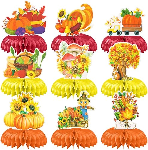 Miniatura 7 de Centros de mesa de otoño, centros de mesa de panal 3D de Acción de Gracias, decoración de camión de cosecha, girasol, hongo, calabaza, naranja,