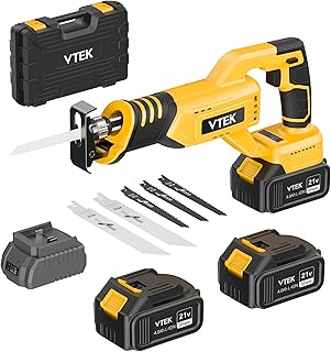 VTEK Brushless Cordless Reciprocating Saw,3 Level Speed Setting,Cordless Power Reciprocating Saw,0-3000RPM Reciprocal Saw,Reciprocating Saws for Woods/Metal/Plastic/Brick Cutting