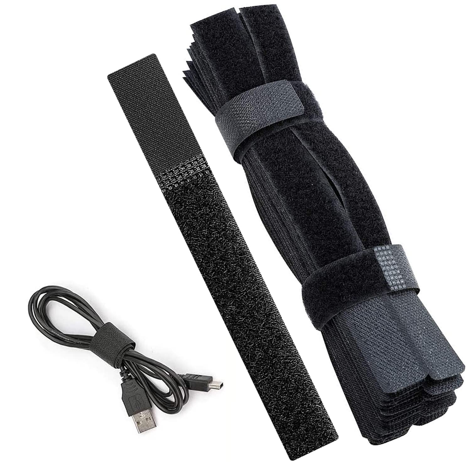 way2good Cable Ties Adjustable Wire Organizer Cable Ties Self Gripping Straps, Multi-Purpose Organizer Cord Rope Holder for Laptop PC TV wires at Home, Office and Data Center - Black (Pack of 10)-image-20