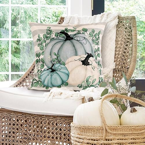 Miniatura 5 de YUJUN Paquete de 4 fundas de almohada de Halloween, 18 x 18 pulgadas, diseño de cuadros de búfalo, con texto en blanco y negro, para otoño, para