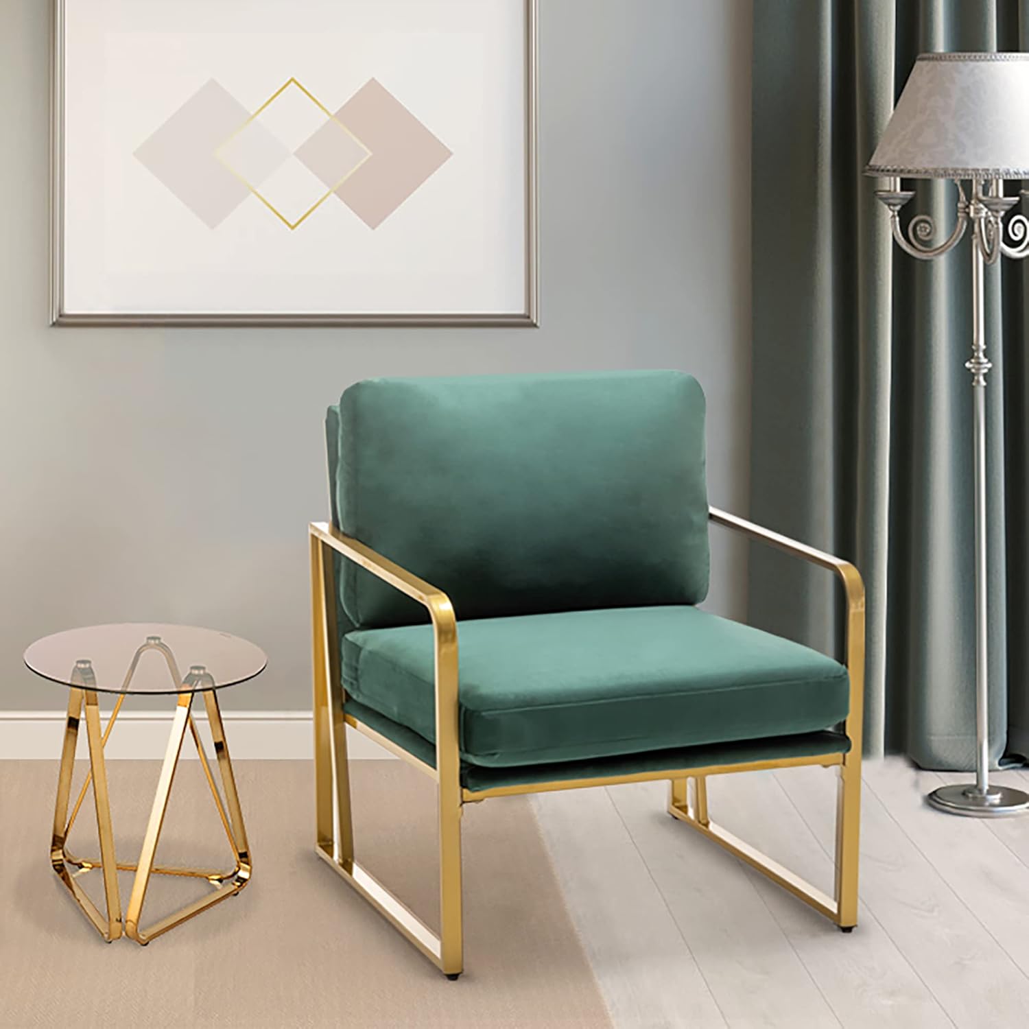 annjoe Modern Accent Chair Living Room Chair Armchair Upholstered Chairs Leisure Chairs with Metal Frame Legs for Home, Bedroom, Reading, Green