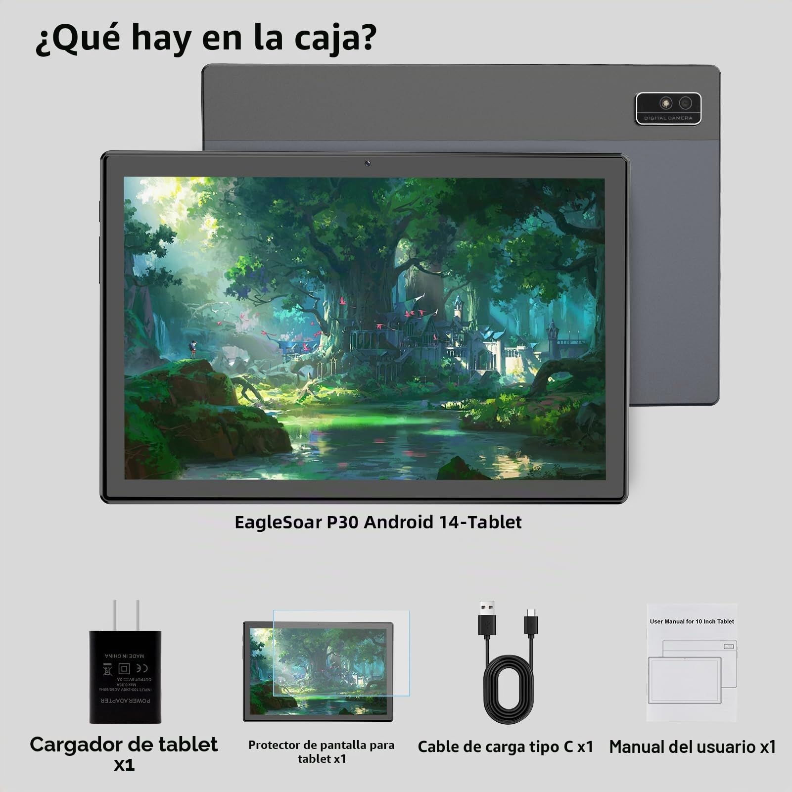 EagleSoar 2025 Última Tableta Android 14, Tablet 10 Pulgadas 12GB ROM+128GB RAM (Expansión de 1TB), Tablet con Procesador Octa-Core, 10000mAh, Doble Banda 2.4/5G WiFi, 1280x800 FHD IPS-Gris