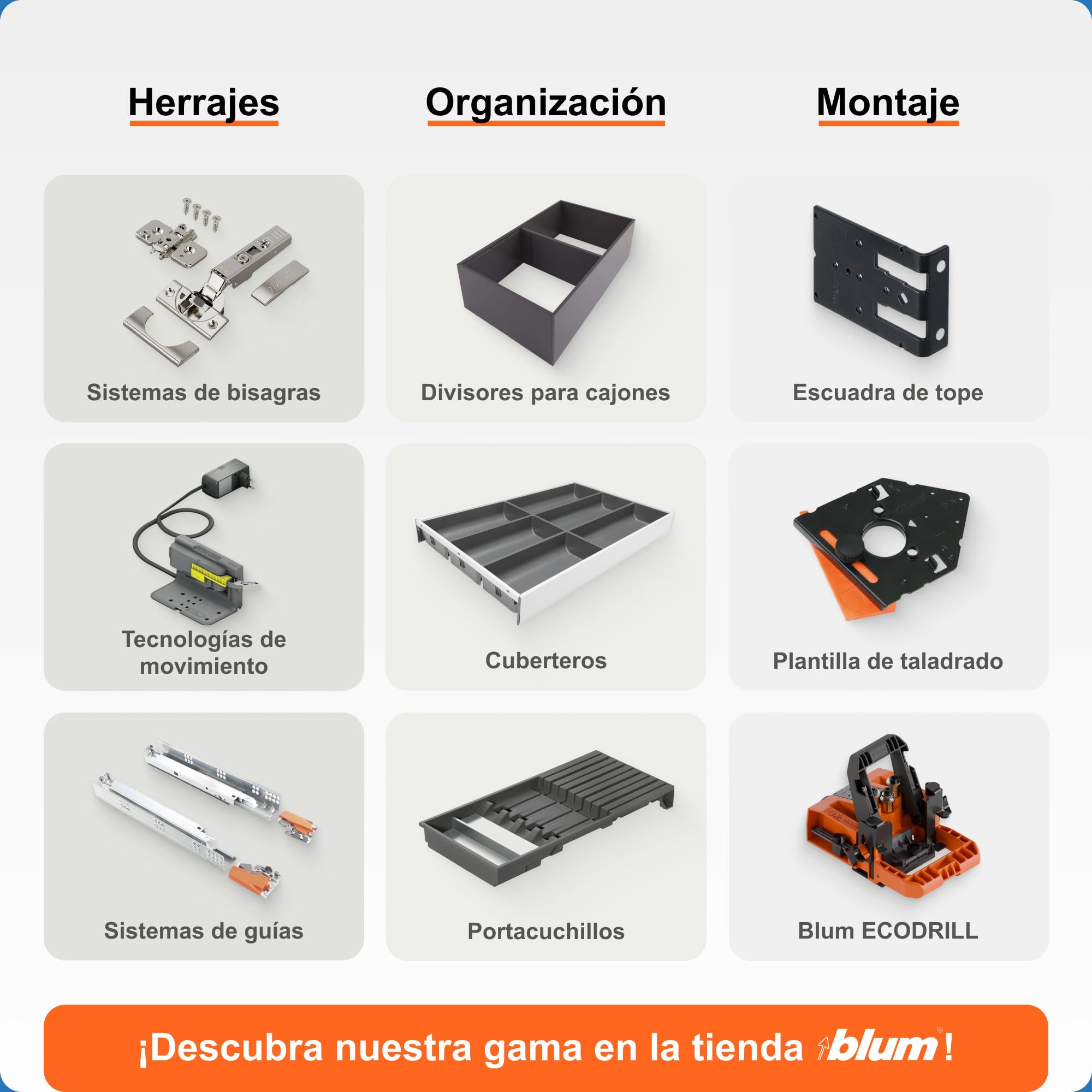 Blum Bisagras para armarios y muebles, guía de perforación, escala de 2 mm a 8 mm, con placas de montaje para atornillar, para bisagras