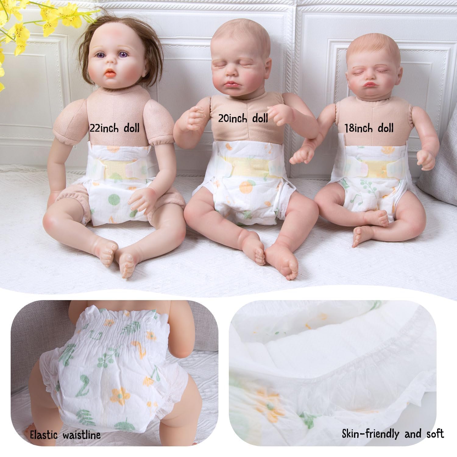 Reborn Babypuppenzubehör mit Tragetasche und Fütterungszubehör für 43,2 - 50,8 - 55,9 cm große Babydoll/Stofftiere, Blumen-Babypuppentrage für kleine Mädchen, Kleinkinder, 10 Stück