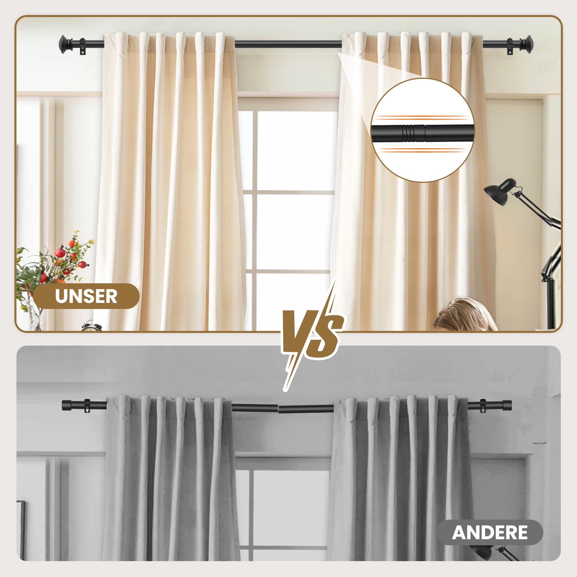 Asta Per Tende Regolabile 60-135cm - Nero, Diametro 25mm Per Interni - Foto 9