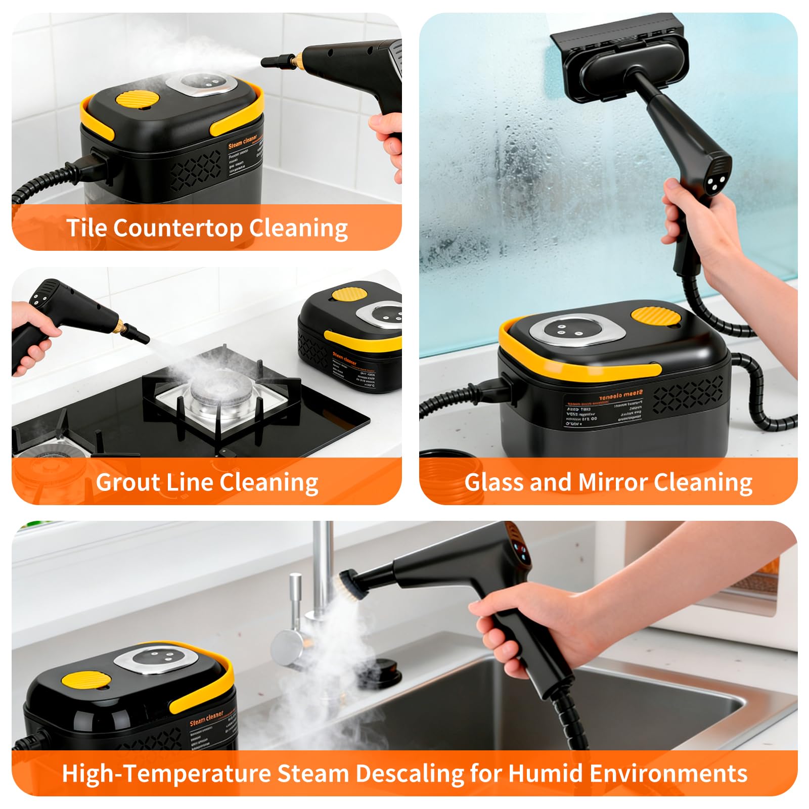 Vaporeta Limpieza Hogar 1500W, Limpiador a Vapor de Mano con Tanque de 1700ml, Máquina de Limpieza a Vapor Portátil con 6 Velocidades y Accesorios para Cocina, Baño, Sofá y Azulejos
