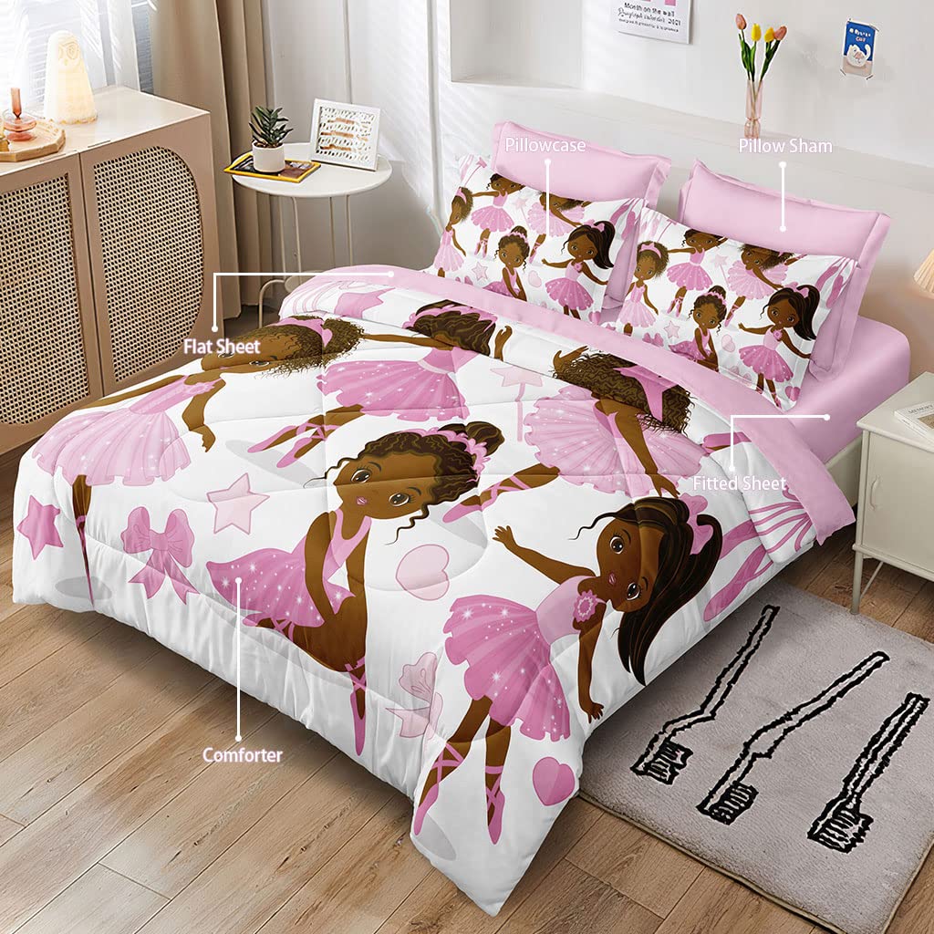 SIRDO Purple Full Comforter Set With Sheets - Black Girl Magic Design, Princess Bedding For Kids & Teens, Bed-in-a-Bag