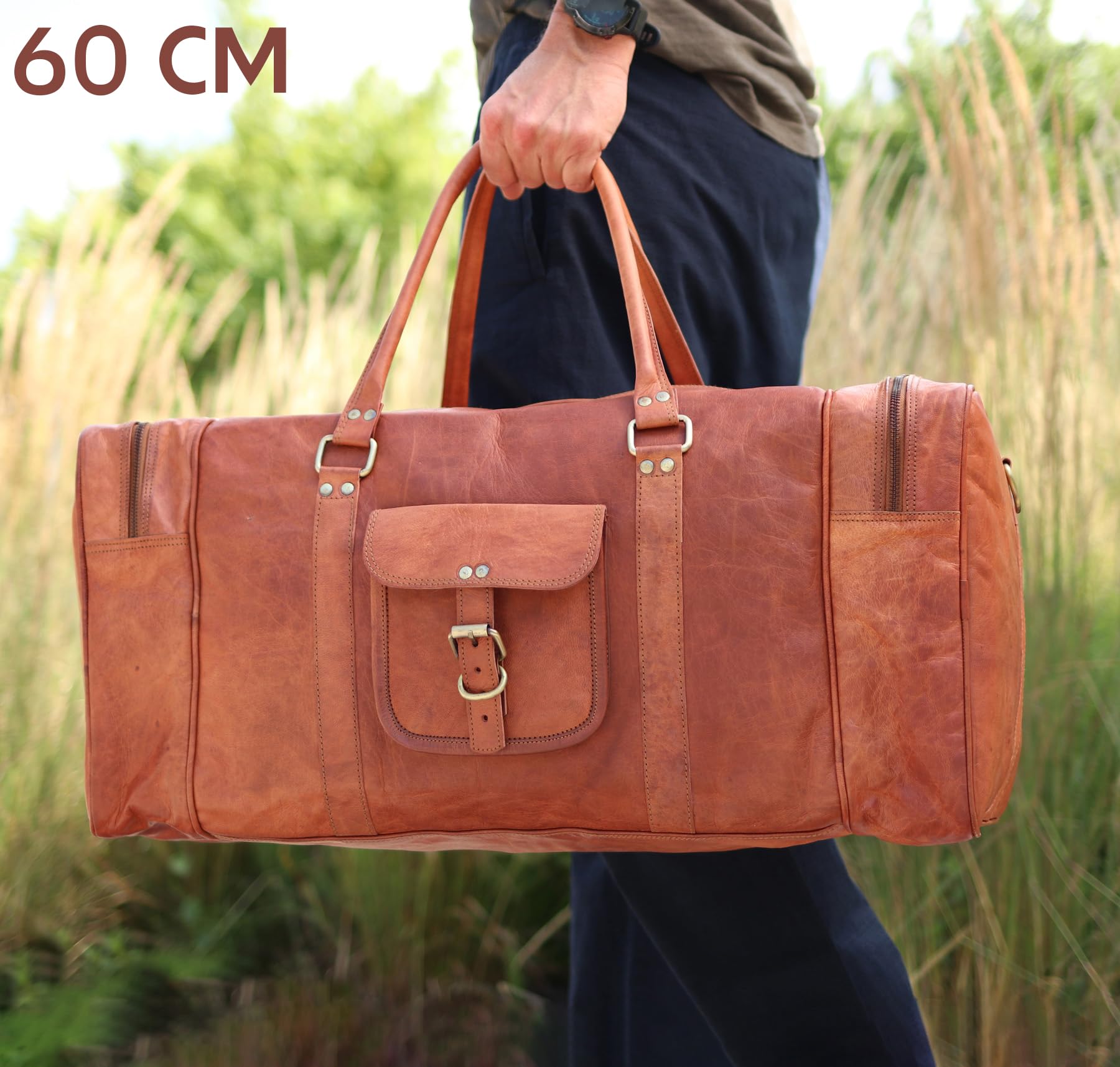 SID & VAIN Weekender Landon Sporttasche groß Herren 60 cm Reisetasche Handgepäck braun Vintage Leder