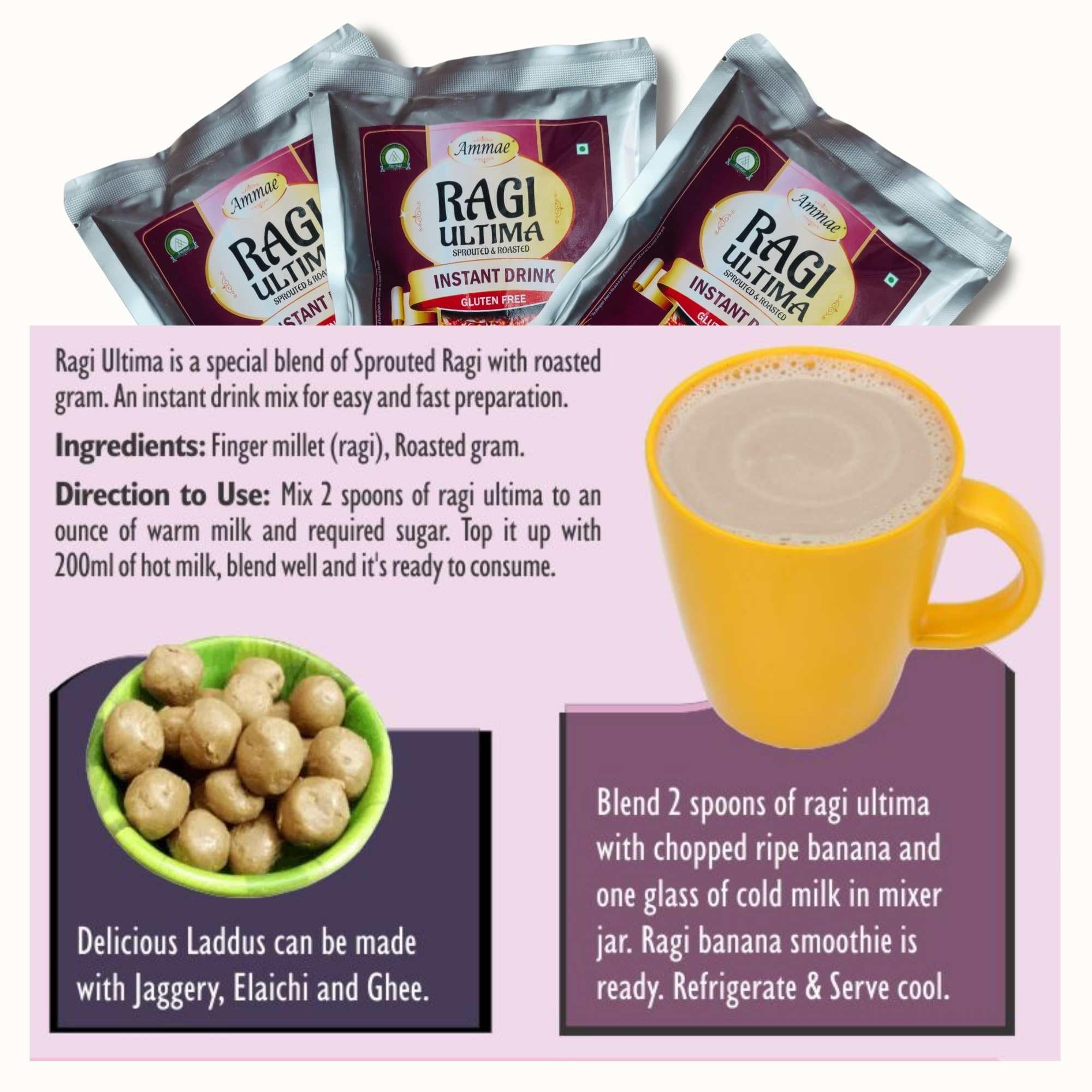 Ammae Instant Malted Drink mix Ragi Ultima, 400g, Sprouted & Roasted Ragi with Roasted gram | No Sugar | No Salt | No Milk | No Preservatives & Chemicals - Image 7 thumbnail