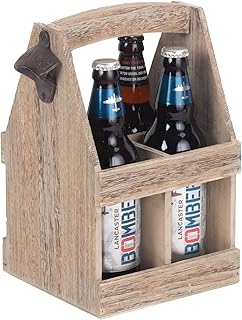Bottle Opener Beer Crate, Vintage Wooden Beer Caddy Beer Gift Box 40th Birthday Gifts for Men 4 Bottle Beer Holder Beer Gifts for Men Birthday Fathers Day