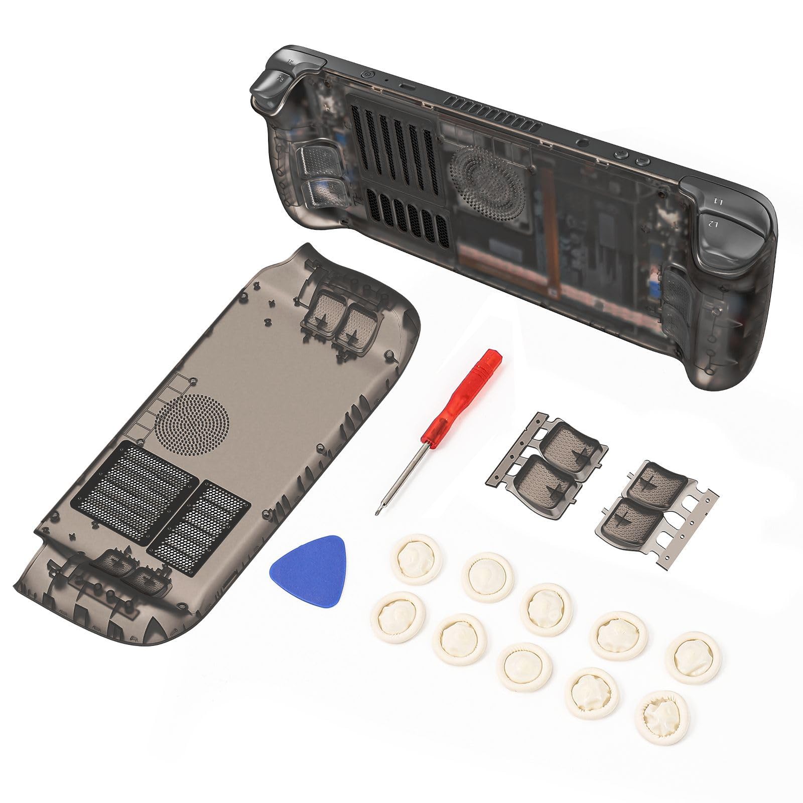 Piastra Posteriore Guscio Faceplate per Steam Deck/Steam Deck OLED Console, Alloggiamento di Ricambio Chiaro Pannello Personalizzato con Sfiato di Raffreddamento, Nero Trasparente