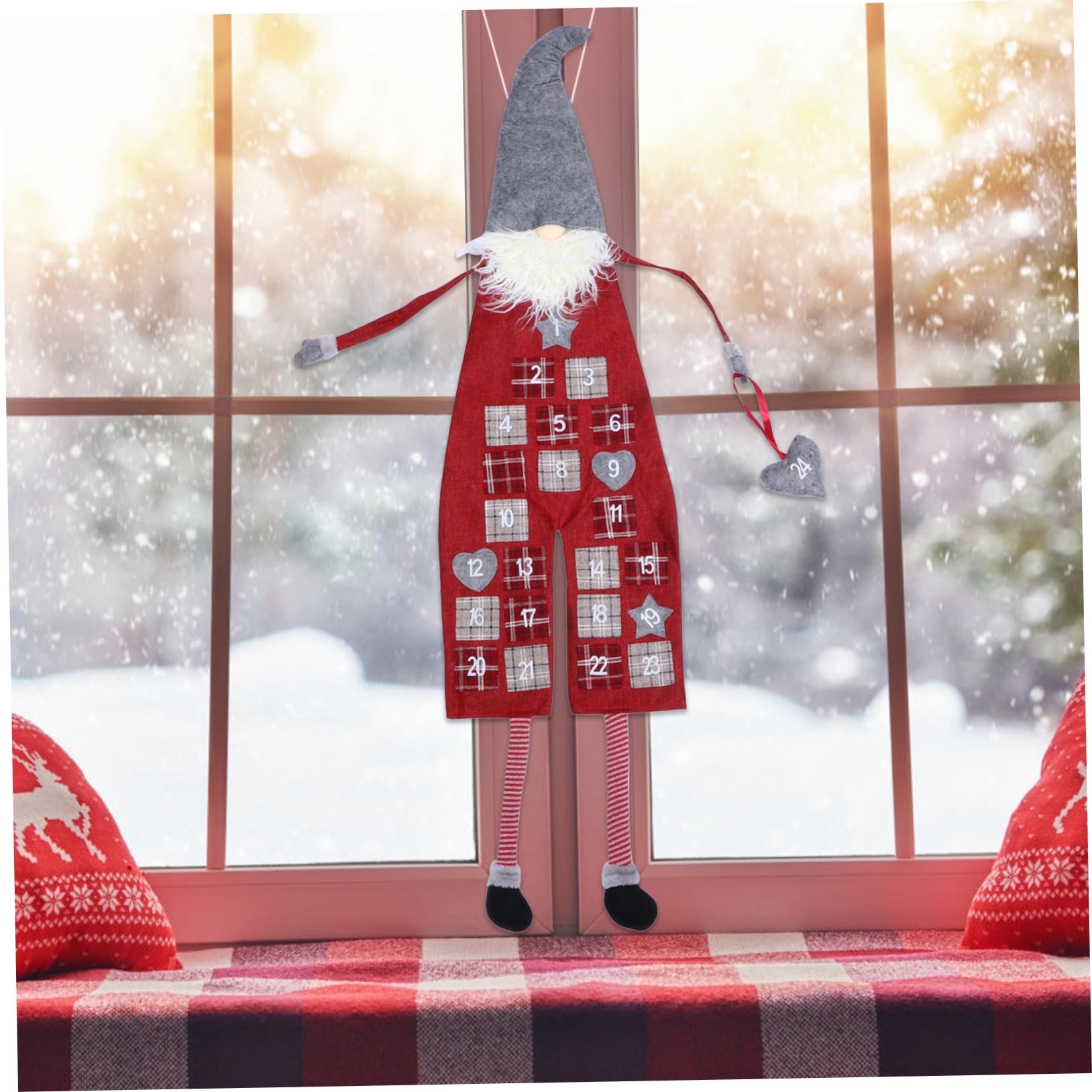 Calendario Dell'avvento da Appendere Sacchetti, in Lana Artificiale, Decorazione Natalizia per Porta D'ingresso, Conto alla Rovescia per Natale, Tema Festivo per Ragazzo Ragazza
