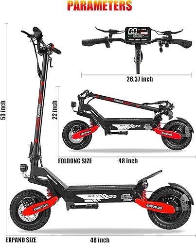 Miniatura 14 de Patinete eléctrico para adultos, 1200W/4000W Motor Fast E Scooter, neumáticos todoterreno de 11 pulgadas, velocidad máxima de hasta 30/45 MPH